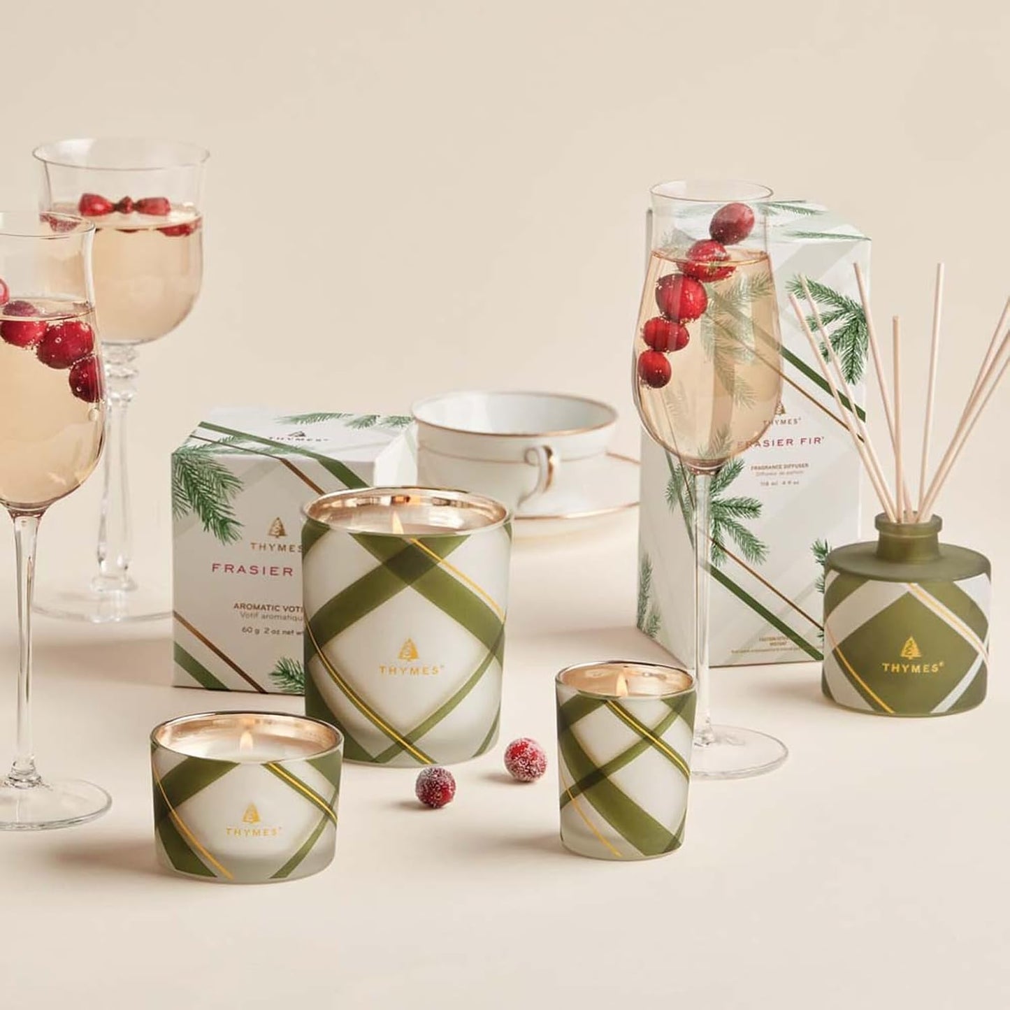 Thymes Frosted Plaid Poured Holiday Candle 6.5Oz - Frasier Fir