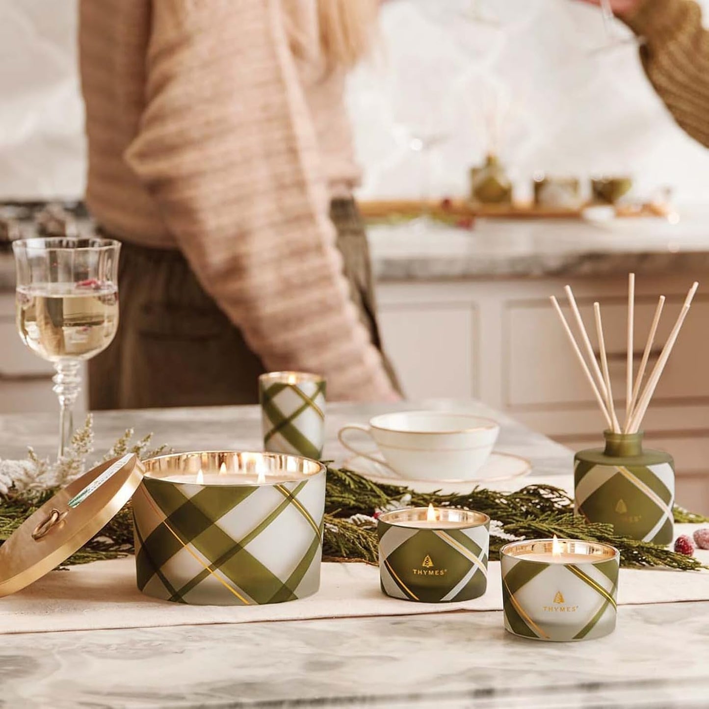 Thymes Frosted Plaid Poured Holiday Candle 6.5Oz - Frasier Fir