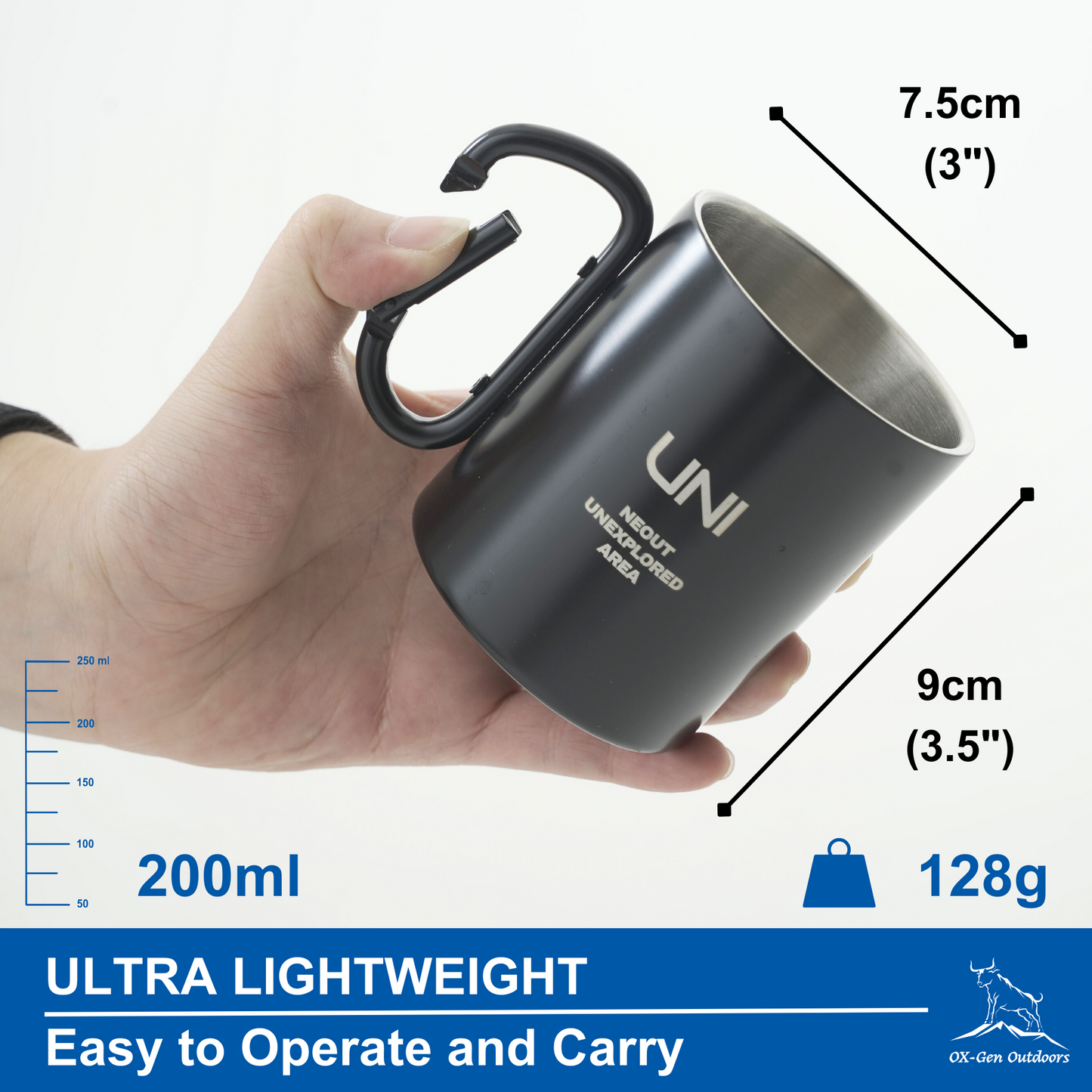 Ultralight Carabiner Camping and Hiking Mug (Stainless Steel)