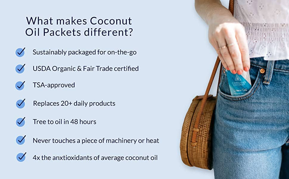 Conscious Coconut 100% Organic Coconut Oil Packets