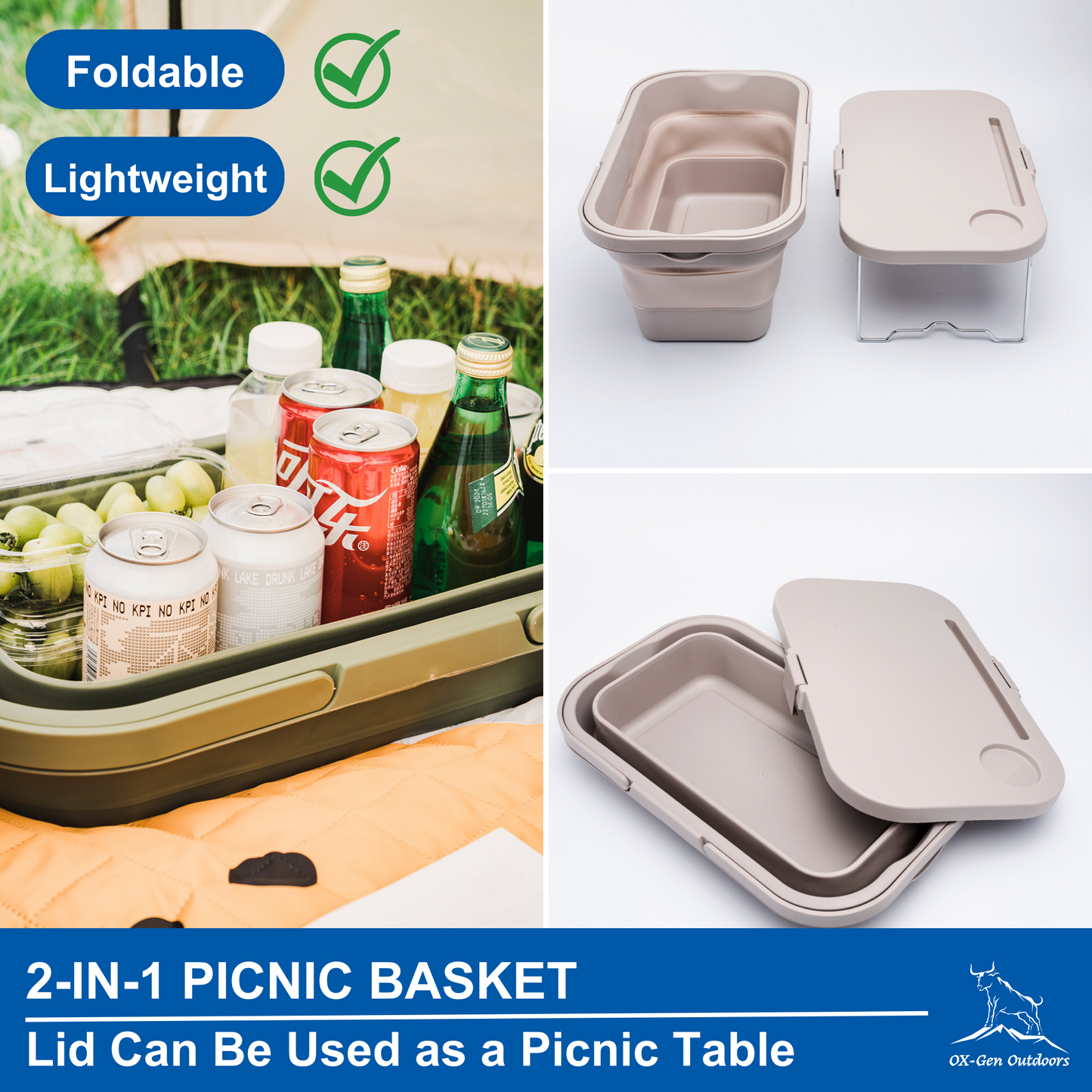 Portable All-in-One Folding Picnic Basket with Built-in Picnic Table