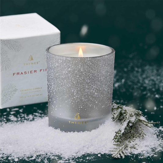 Thymes Frasier Fir Flocked Jar Candles | Crisp Siberian Fir, Cedarwood & Sandalwood