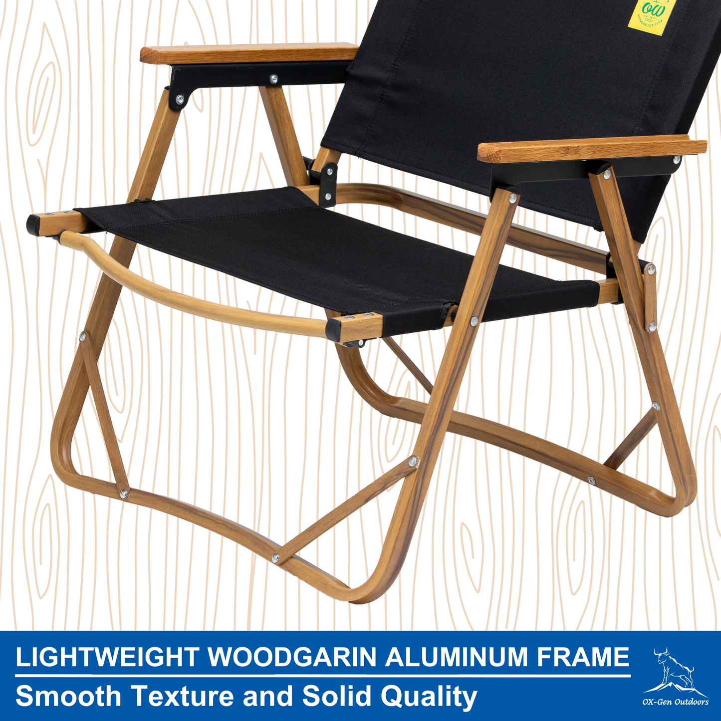 Ultralight Foldable Camping Chair with Wooden Armrests (Aluminum)