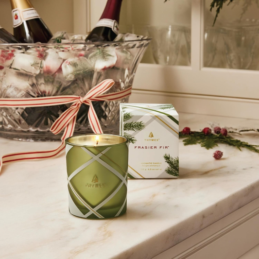 Thymes Frasier Fir Frosted Plaid Jar Candles | Siberian Fir, Cedarwood & Sandalwood