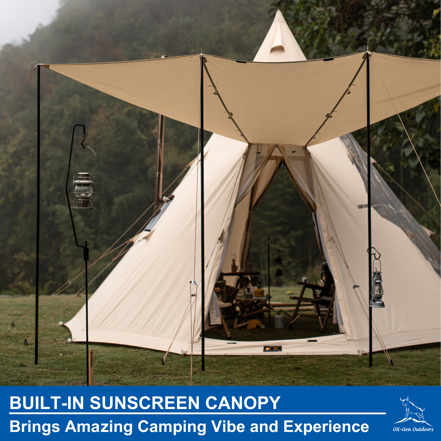 Premium 4-6 Person Pyramid Tipi Tent for Camping and Glamping