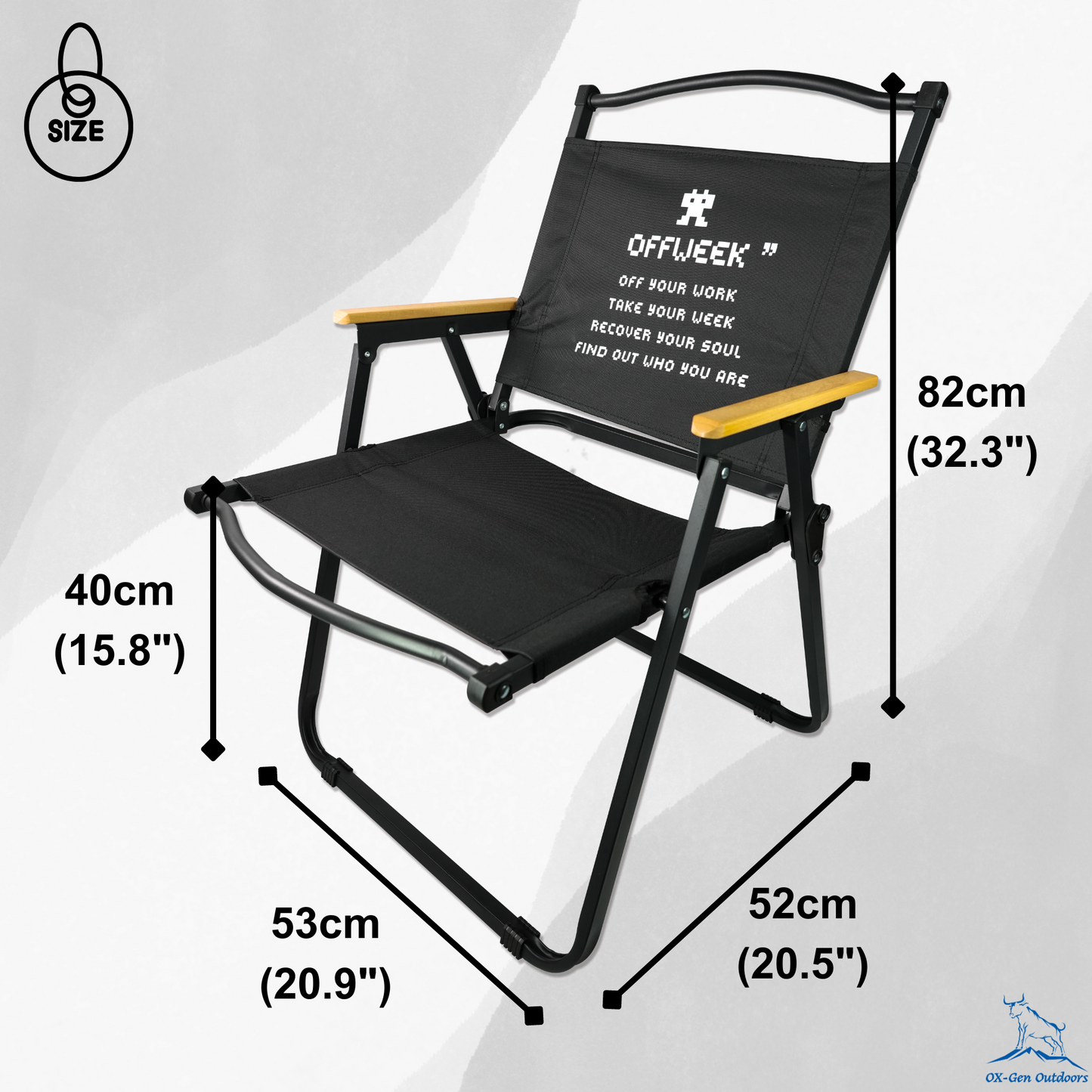 Lightweight Foldable Camping Chair with High Back and Wooden Armrests (Large Size)