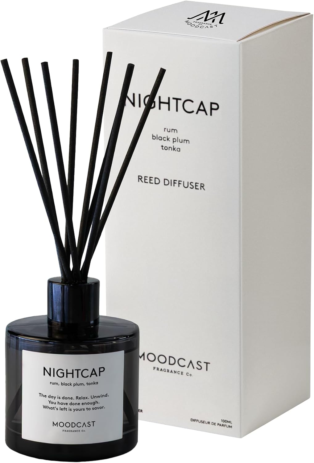 Moodcast Reed Diffuser | Night & Day | Nightcap | 3.4 oz Glass Jar