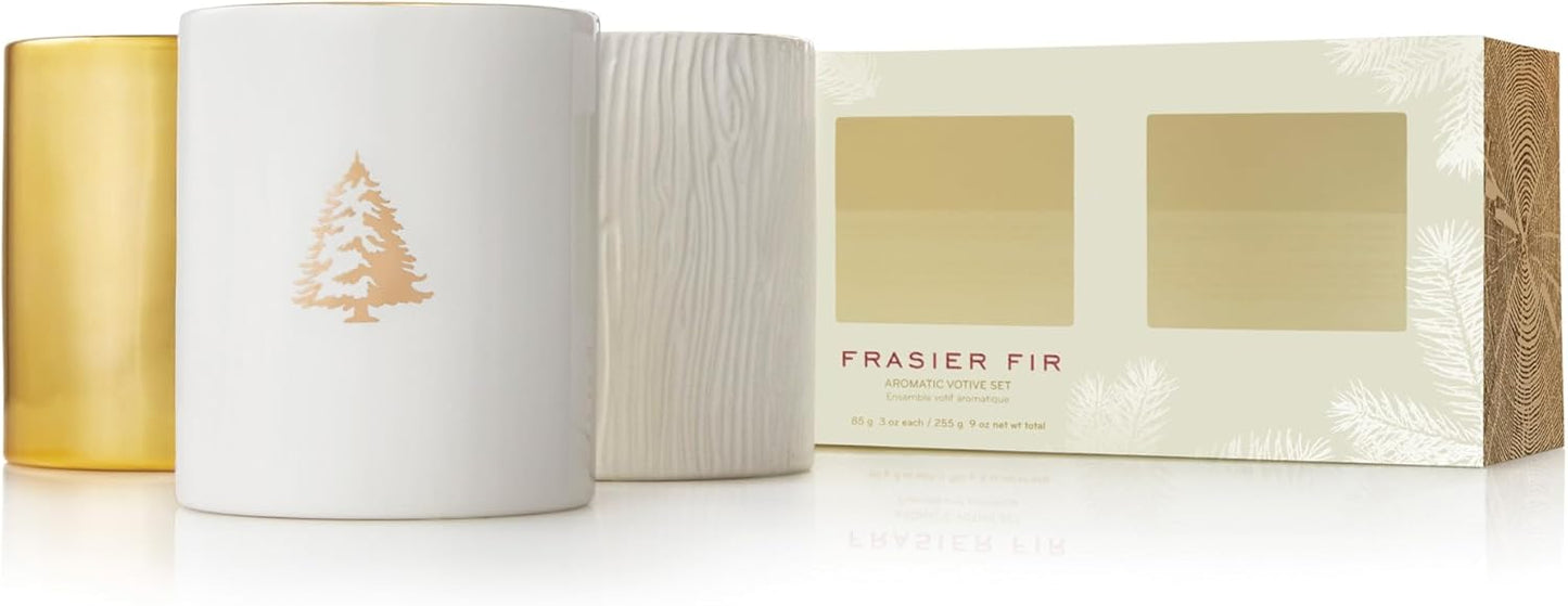 Thymes Gilded Votive Holiday Candles Set of Three 3Oz - Frasier Fir