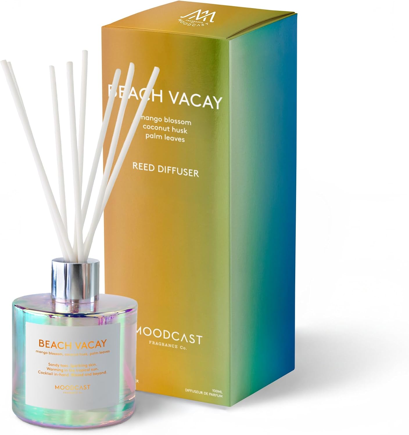 Moodcast Reed Diffuser | Vibes | Beach Vacay | 3.4 oz Glass Jar