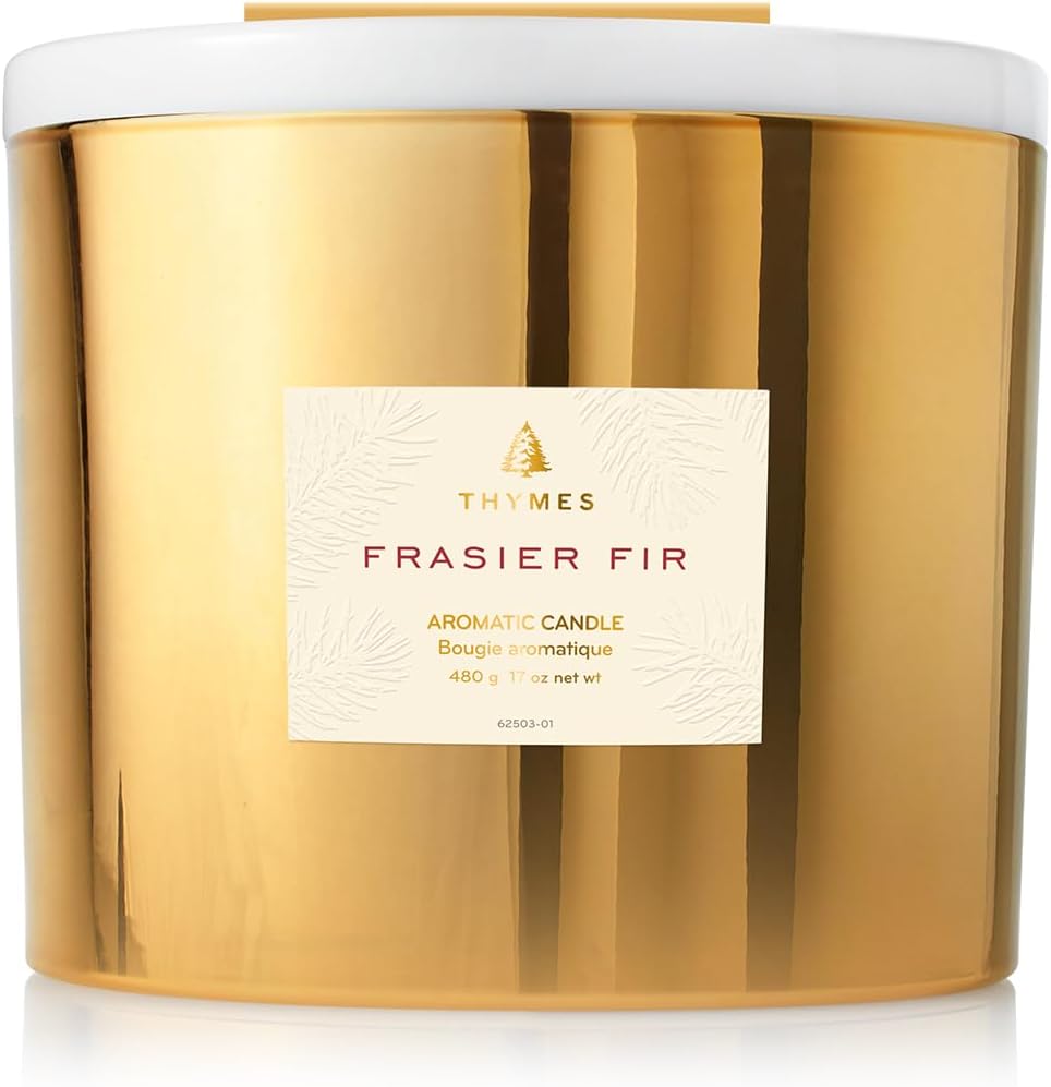 Thymes Gilded Gold 3-Wick Holiday Candle 17Oz - Frasier Fir