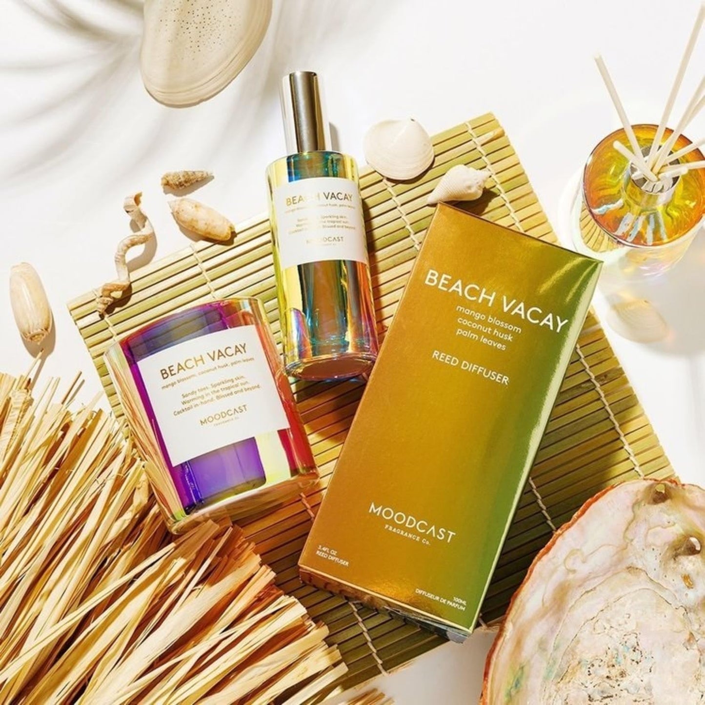 Moodcast Reed Diffuser | Vibes | Beach Vacay | 3.4 oz Glass Jar