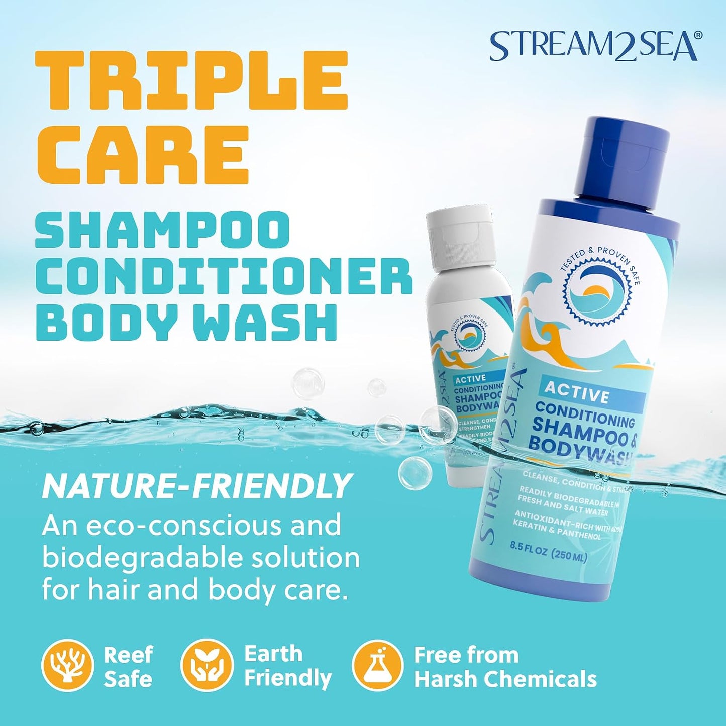 Stream2Sea 3-IN-1 Active Conditioning Shampoo & Body Wash | 8.5 fl oz