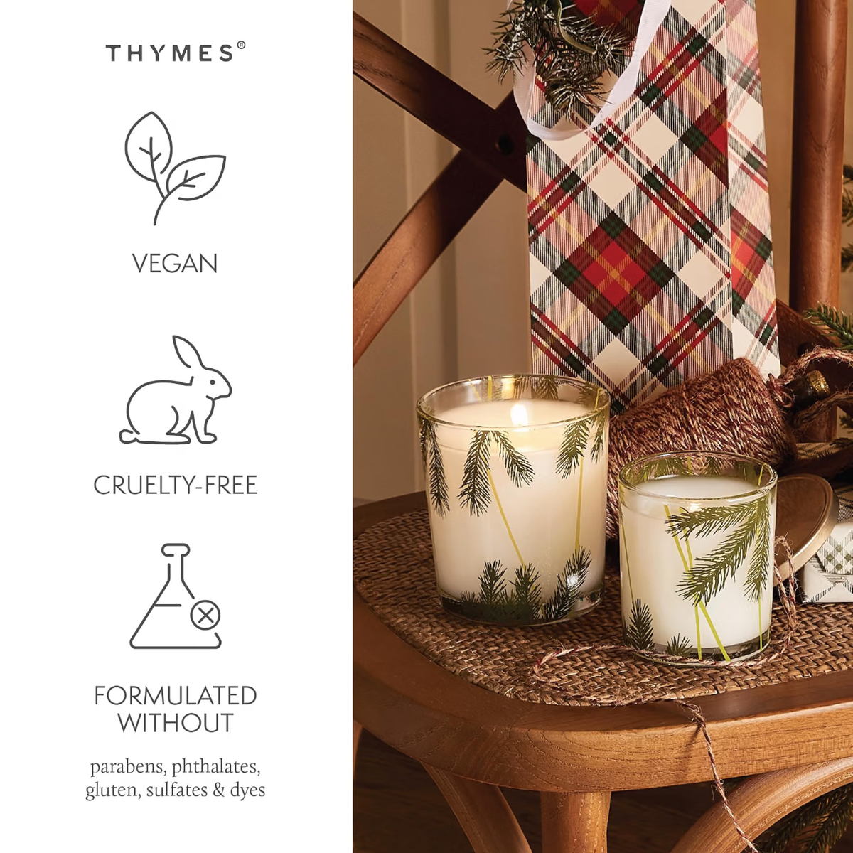 Thymes Frasier Fir Pine Needle Candle | Crisp Siberian Fir, Cedarwood & Sandalwood