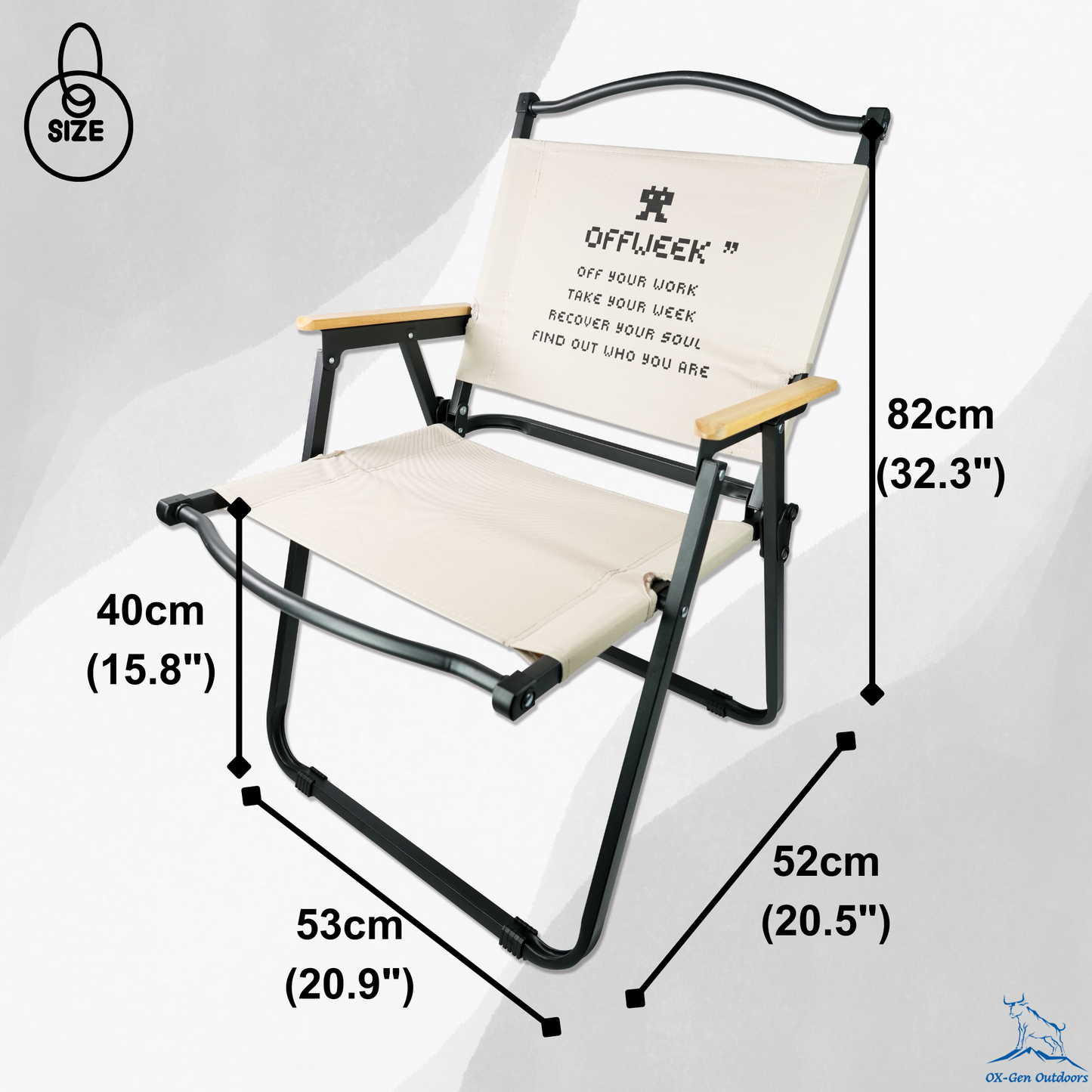 Lightweight Foldable Camping Chair with High Back and Wooden Armrests (Large Size)