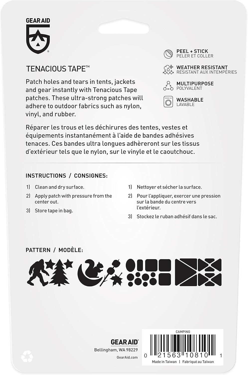 GEAR AID Tenacious Tape Gear Patches for Jacket, Tent and Outerwear Repair, 3” x 20”