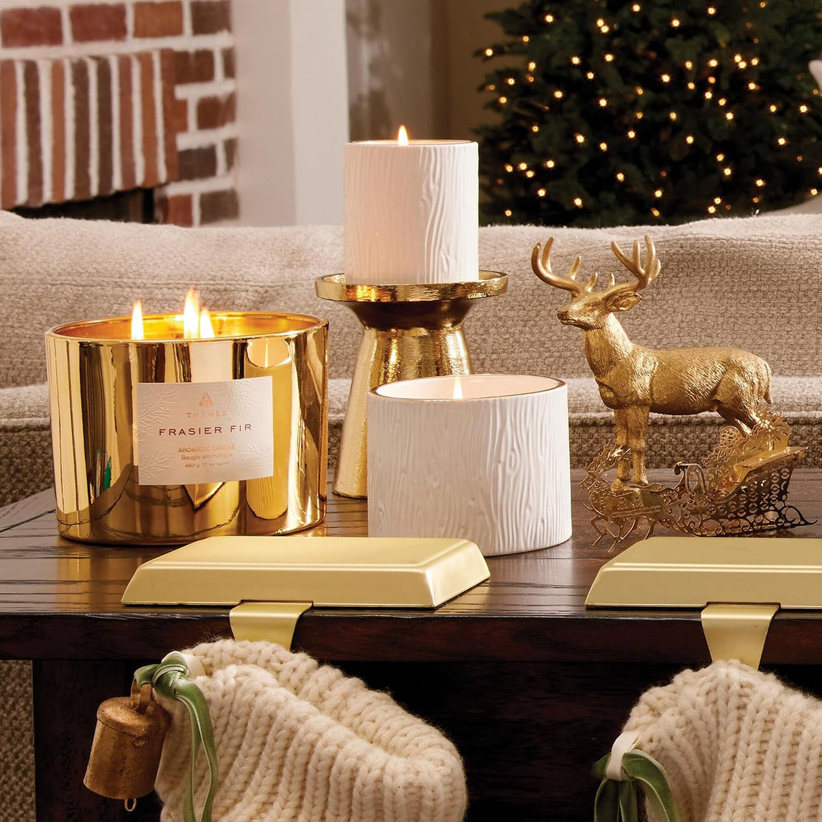 Thymes Gilded Gold Holiday Candle | Frasier Fir | Crisp Siberian Fir, Cedarwood & Sandalwood