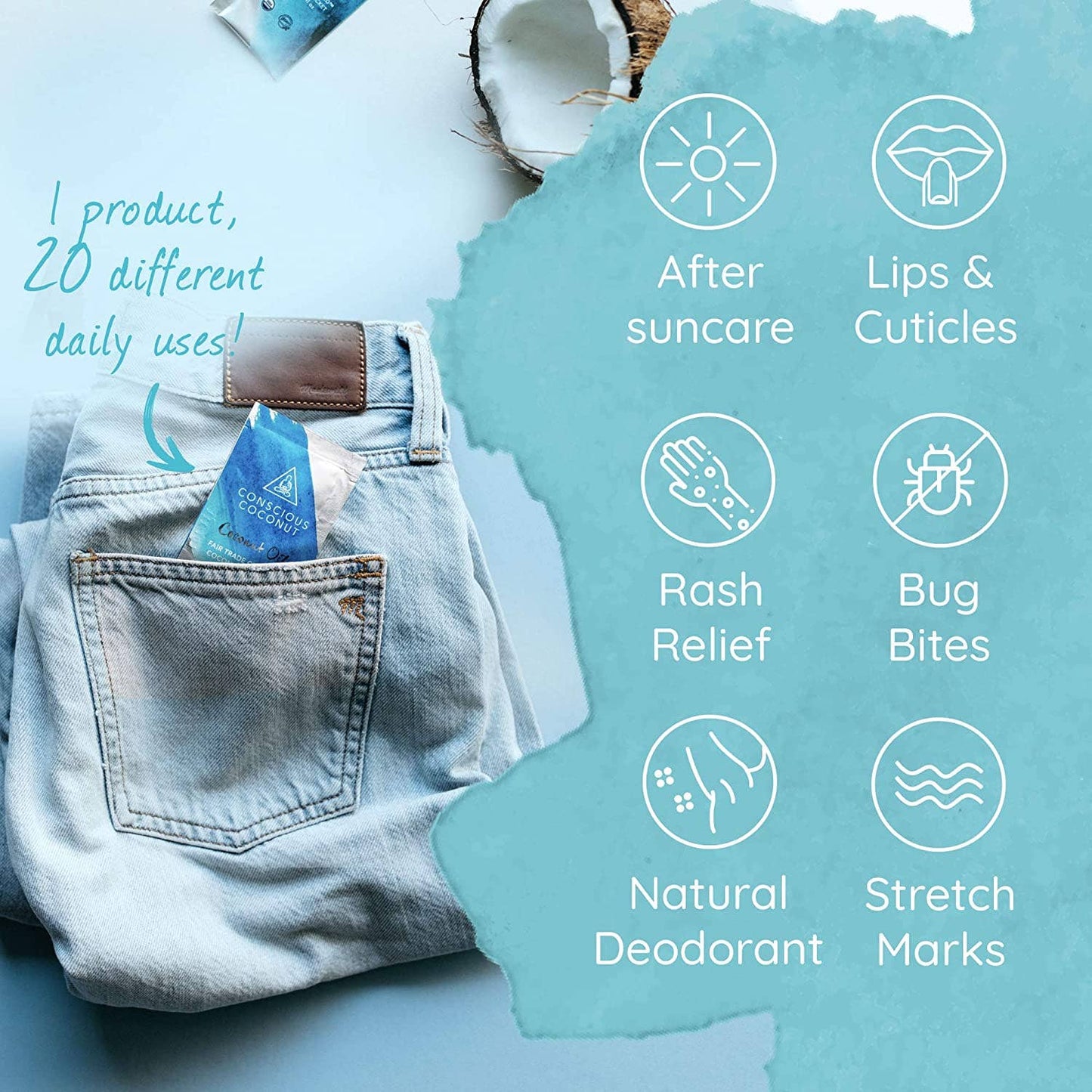 Conscious Coconut 100% Organic Coconut Oil Packets
