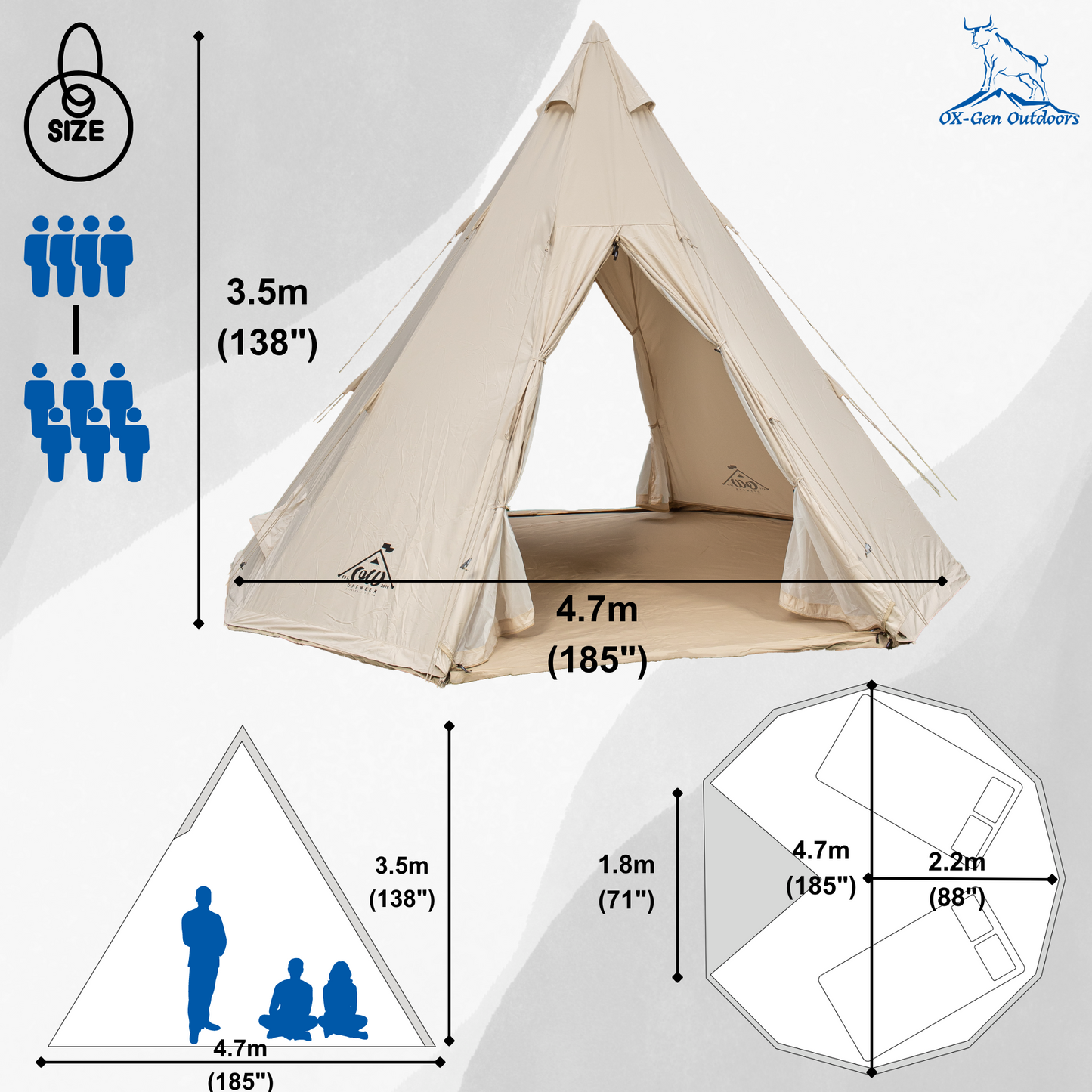 Premium 4-6 Person Pyramid Tipi Tent for Camping and Glamping