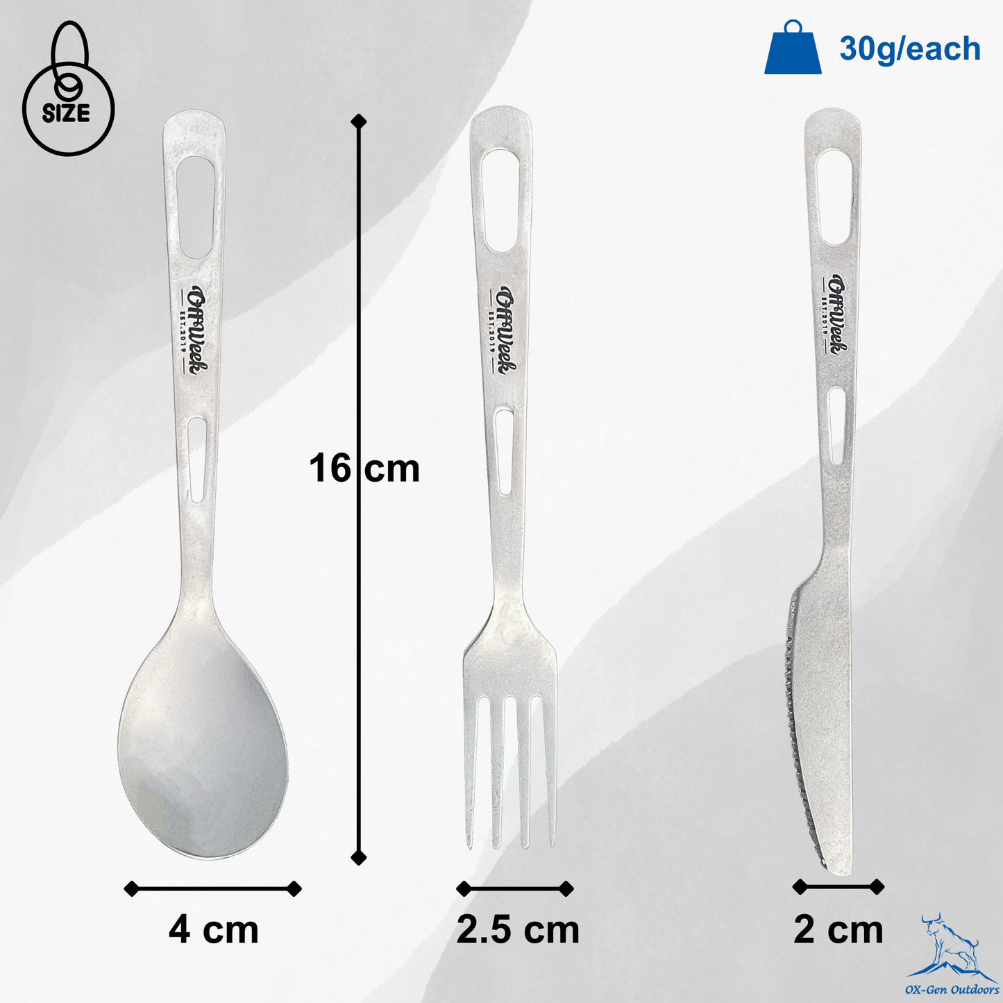 Ultralight Titanium 3 Pieces Camping Flatware Set with Hooks