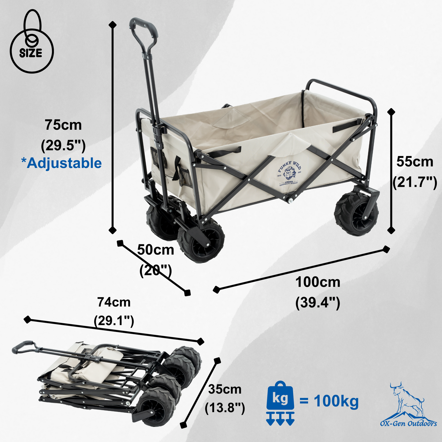 Outdoor Folding Utility Wagon Cart with All-Terrain Wheels (Beige)