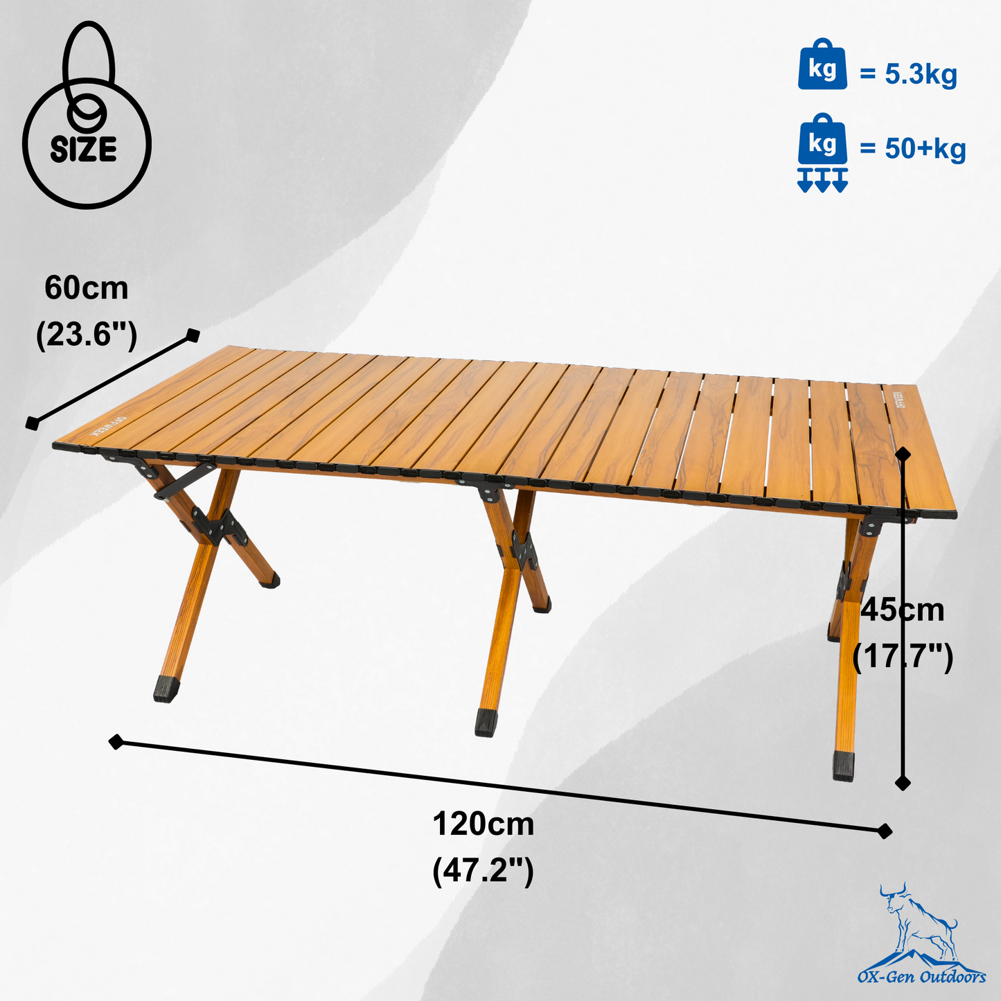 48" Lightweight Foldable Camping Table with Storage Bag (Wood Grain Aluminum)