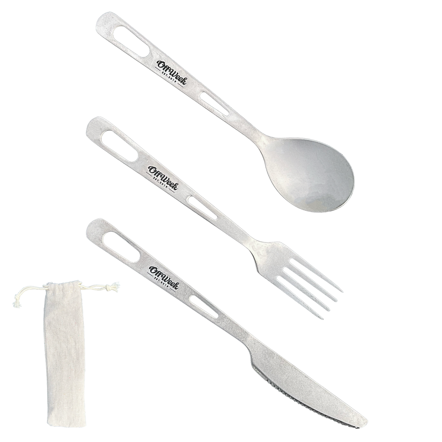 Ultralight Titanium 3 Pieces Camping Flatware Set with Hooks