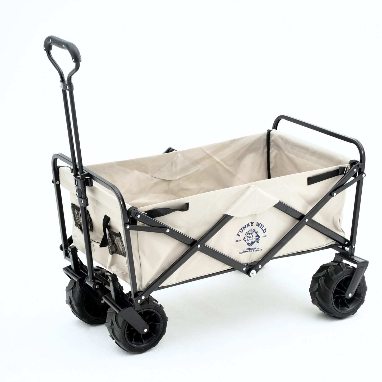 Outdoor Folding Utility Wagon Cart with All-Terrain Wheels (Beige)