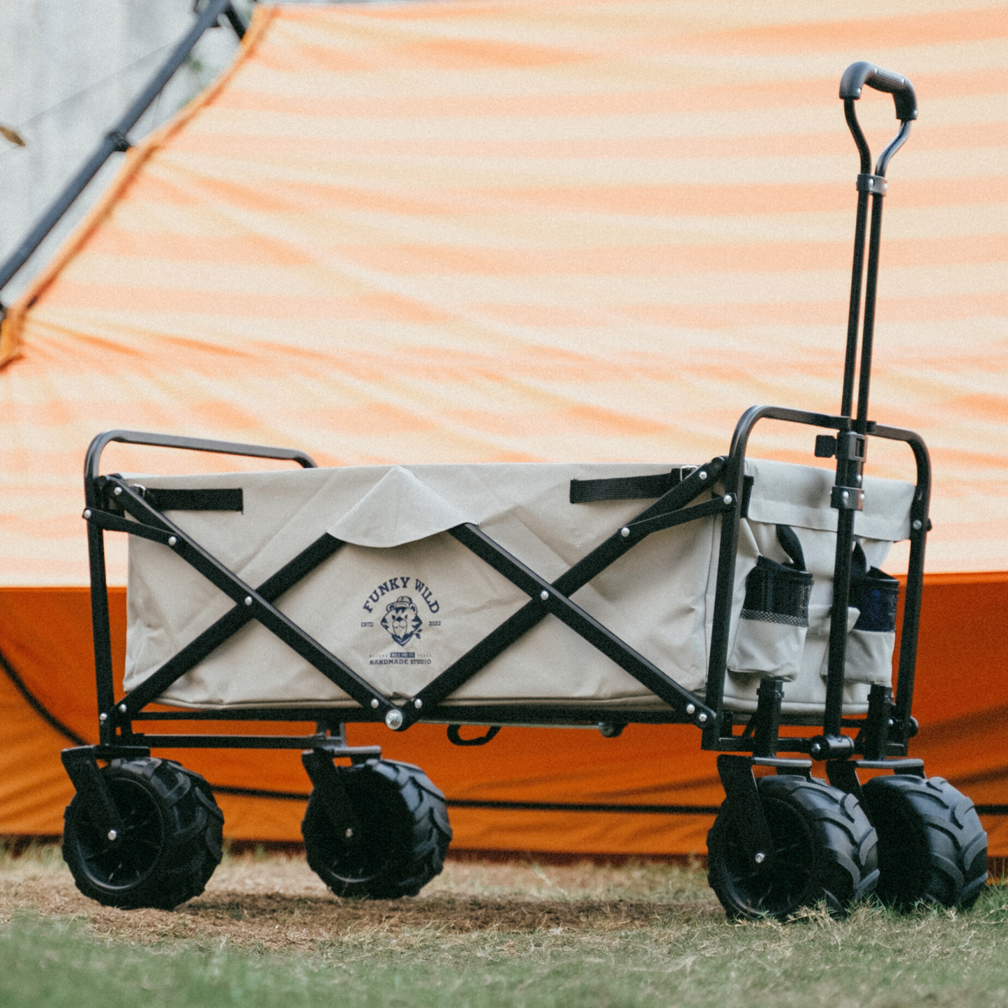 Outdoor Folding Utility Wagon Cart with All-Terrain Wheels (Beige)