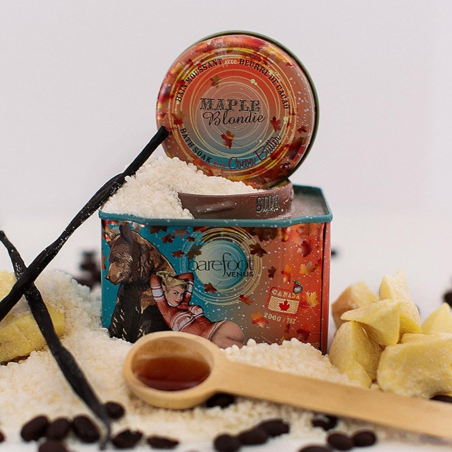 Barefoot Venus 100% Natural Bath Soak | 200g Tin | Coconut | Vanilla | Maple | Ruby | Apricot
